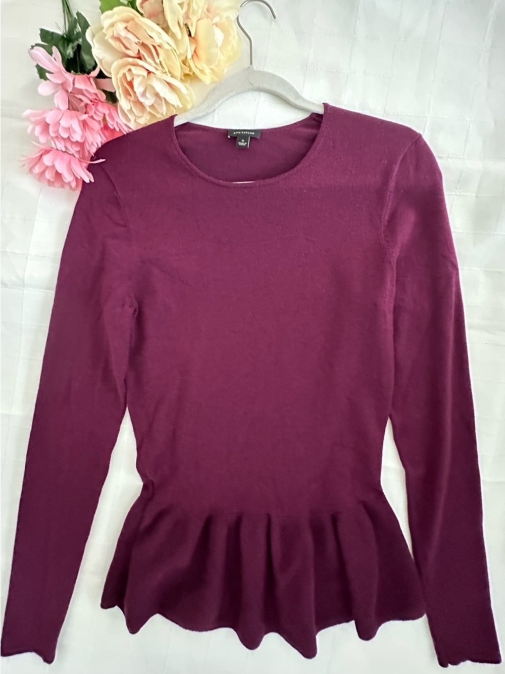 Ann Taylor Brand New Plum Peplum Knit Long-Sleeve Sweater!